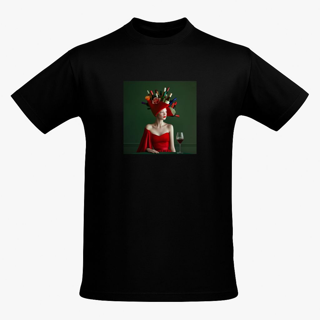 Black unisex T-shirt with AI-generated Hello Weekend print from M2ArtWear