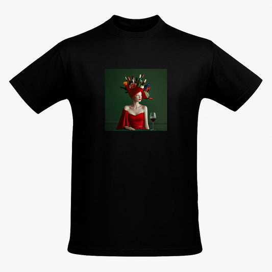 Black unisex T-shirt with AI-generated Hello Weekend print from M2ArtWear